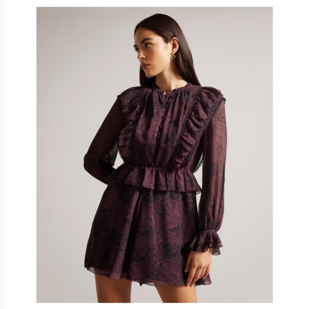 NWT Ted Baker Lilei Printed Ruffle Button Front Playsuit, Size 2/US6